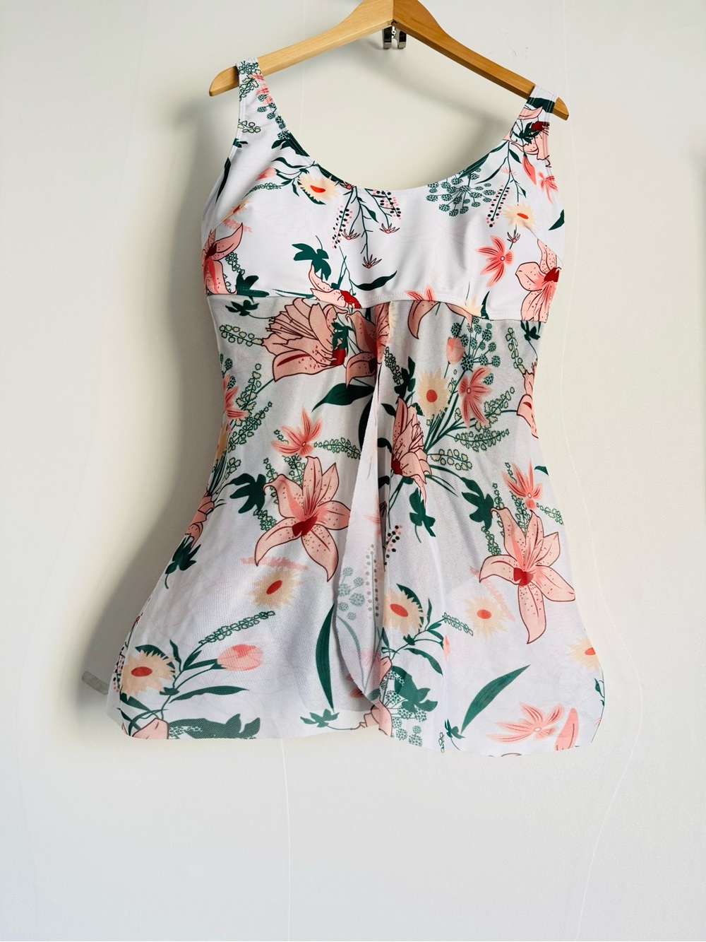 Women's Floral Swim Camisole in White and Pink XL-XXL-XXXL